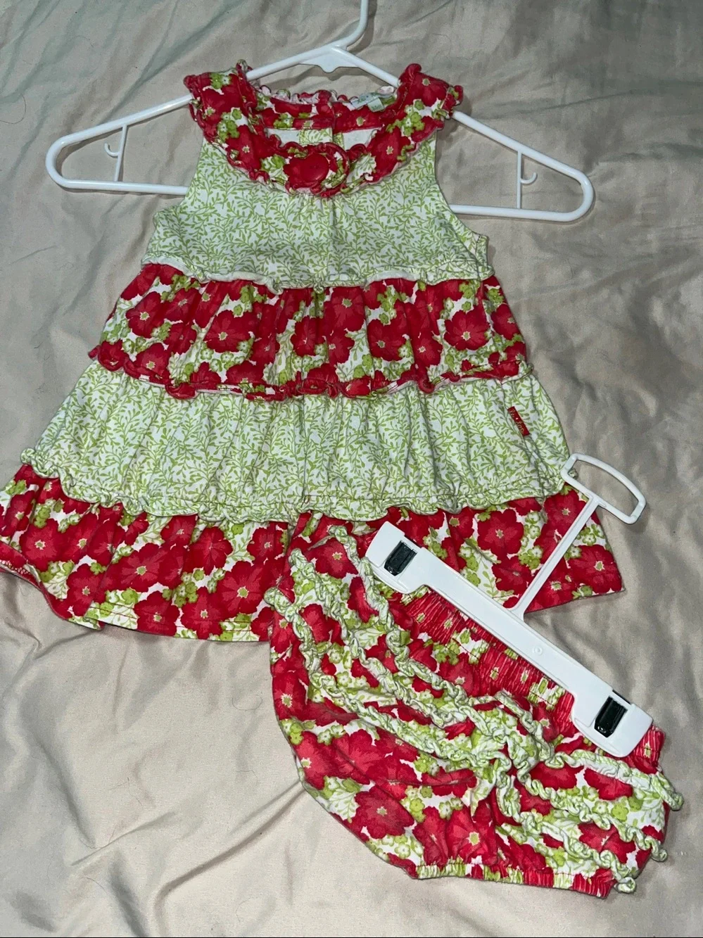 Vintage Le Top Tiered Floral Ruffle Sundress w ruffle bloomers